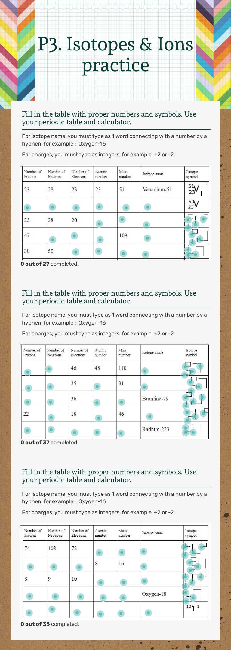 P3. Isotopes & Ions practice worksheet preview image