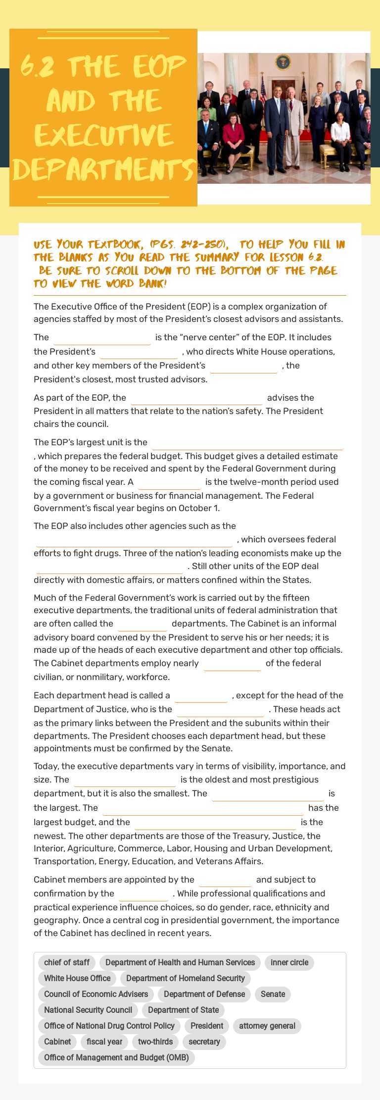 6.2  The EOP and the executive departments worksheet preview image
