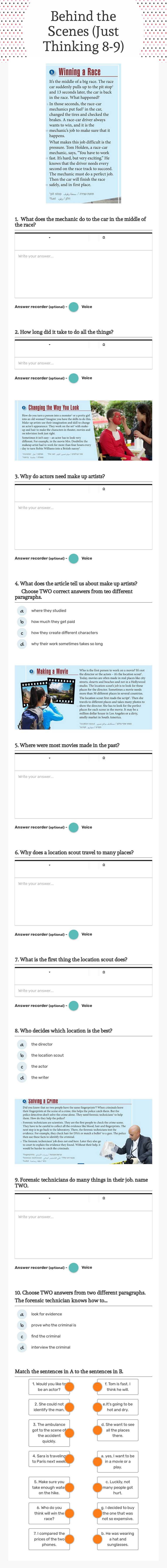 Behind the Scenes (Just Thinking 8-9) Grade 8 worksheet preview