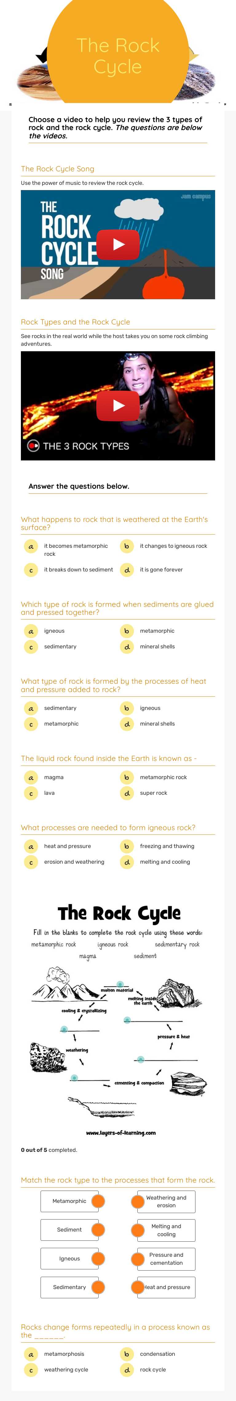 The Rock Cycle Grade 6 worksheet preview