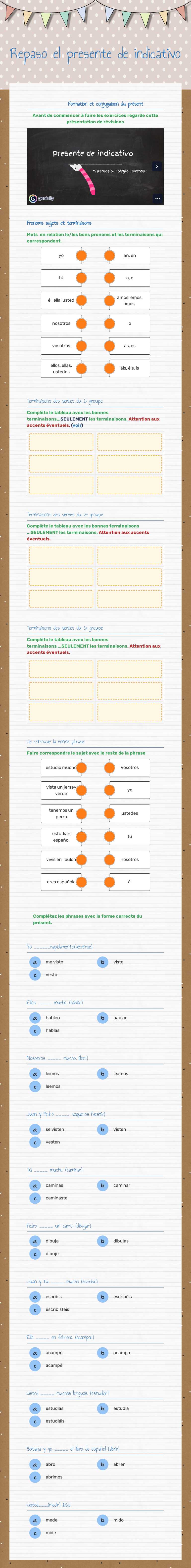 Repaso el presente de indicativo Grade 7 worksheet preview