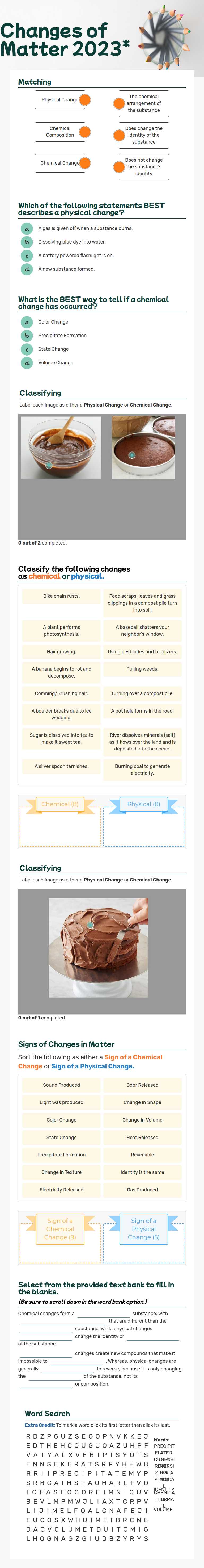 Changes of Matter 2023* worksheet preview image