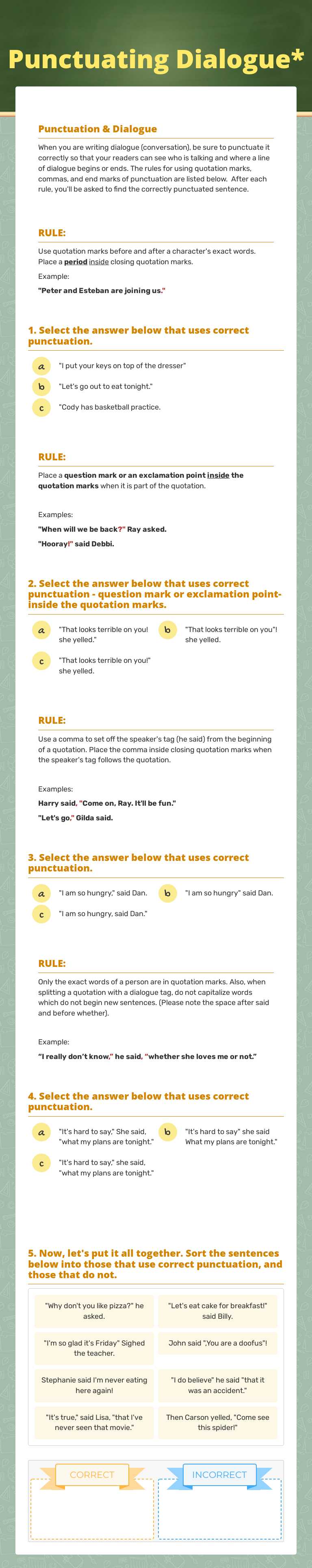 Punctuating Dialogue* worksheet preview image