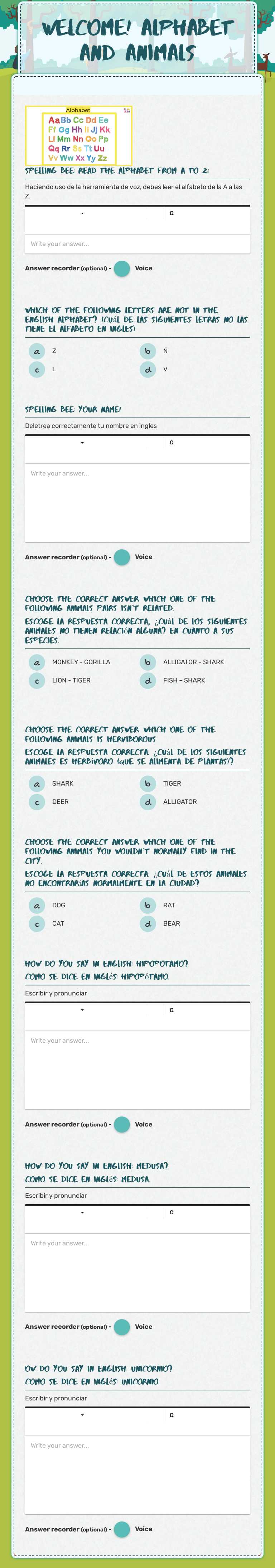 Welcome! Alphabet and animals worksheet preview image