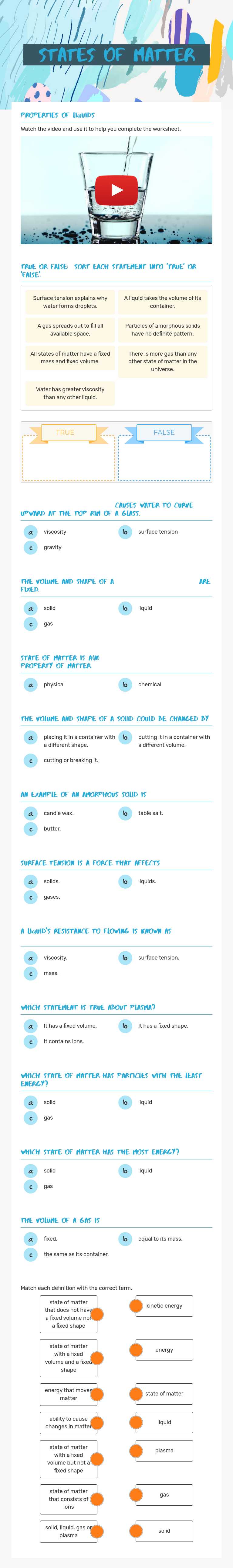 States of Matter worksheet preview image