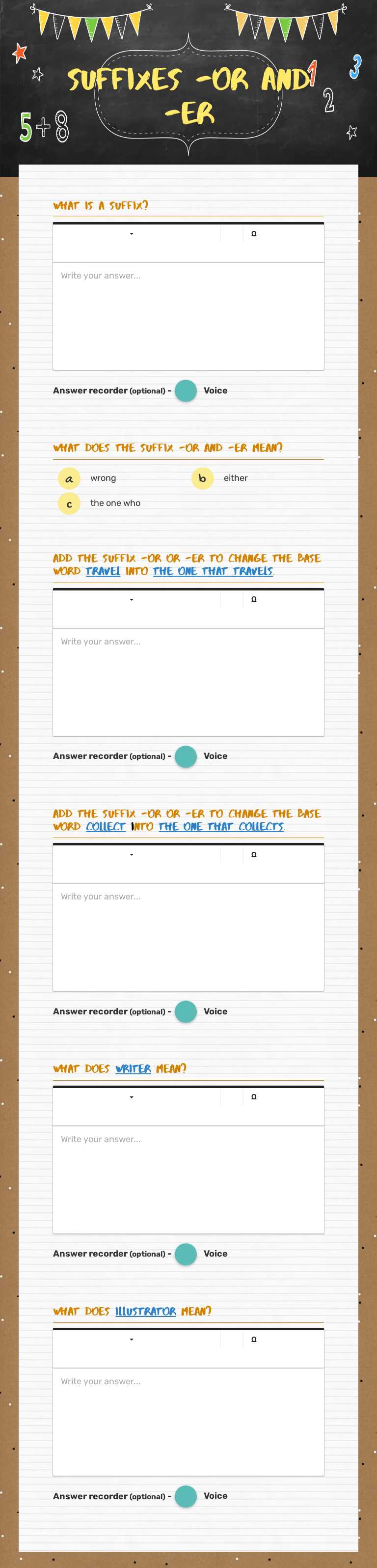 Suffixes -or and -er Grade 3 worksheet preview