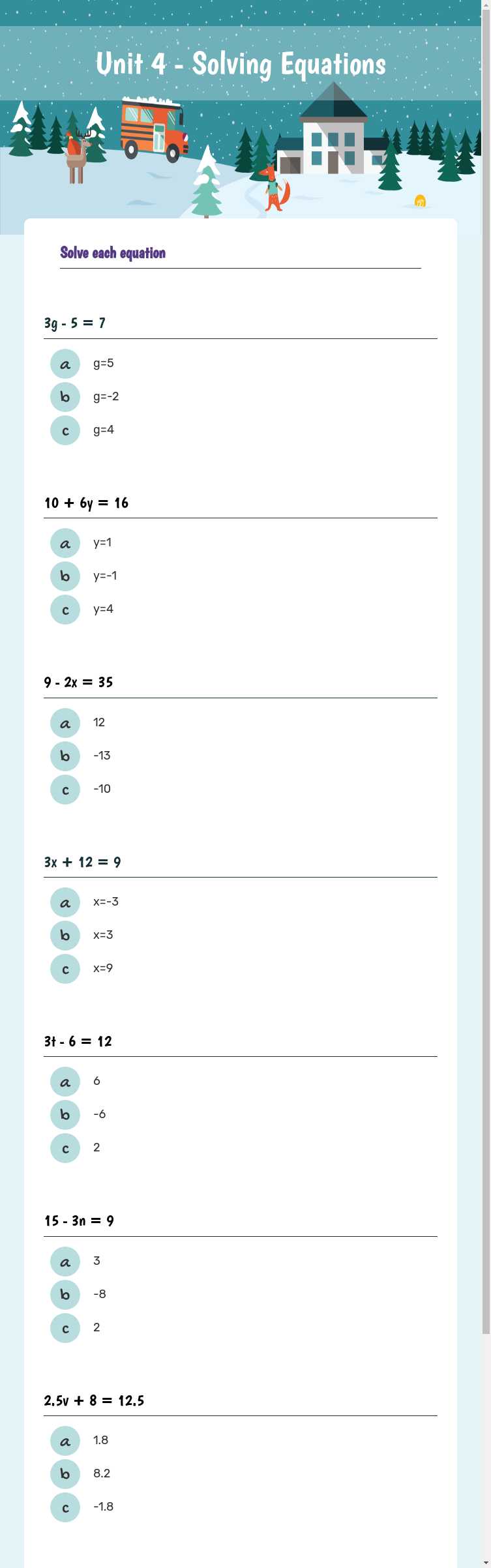 Unit 4 - Solving Equations worksheet preview image