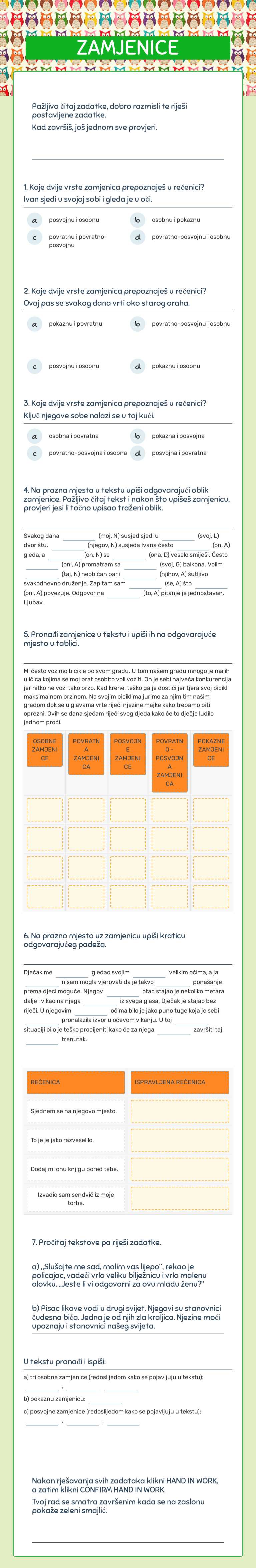 ZAMJENICE worksheet preview image