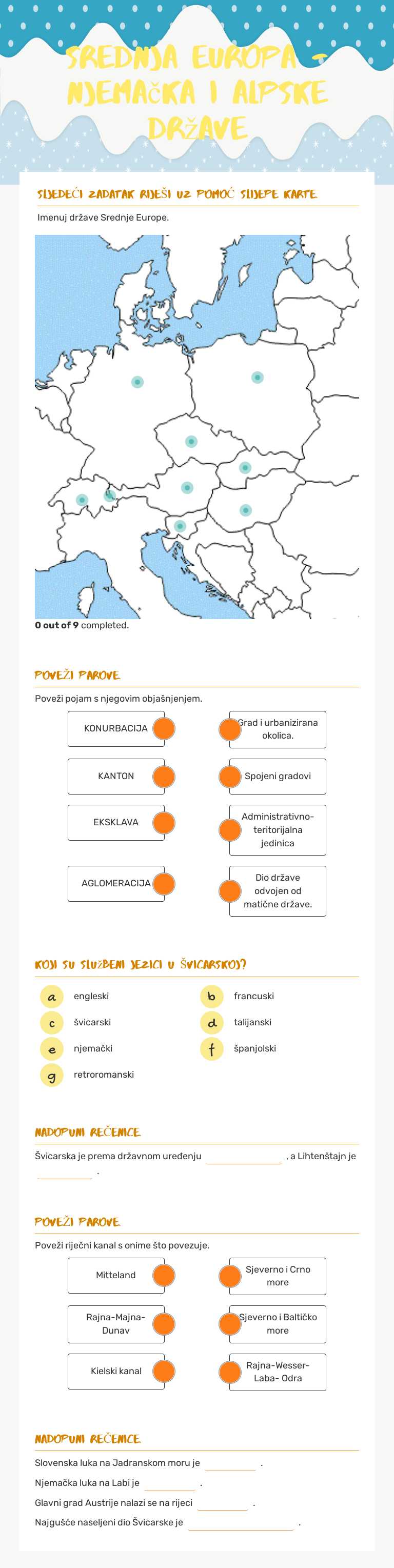 Srednja Europa - Njemačka i Alpske države worksheet preview image