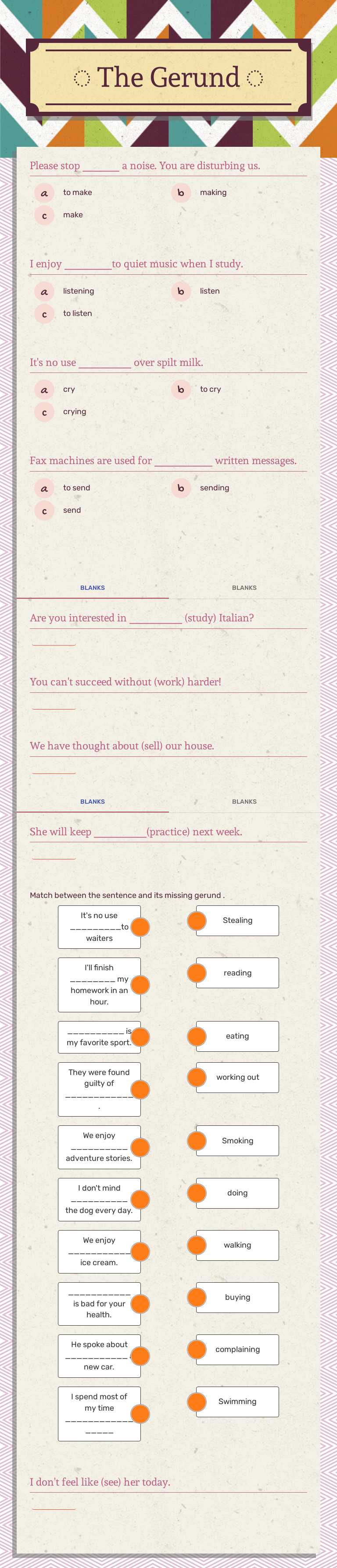 ◌ The Gerund ◌ worksheet preview image