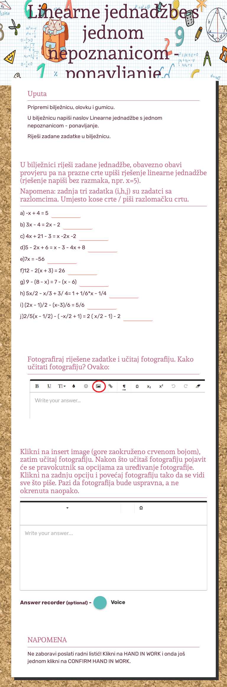 Linearne jednadžbe s jednom nepoznanicom - ponavljanje Grade 6 worksheet preview