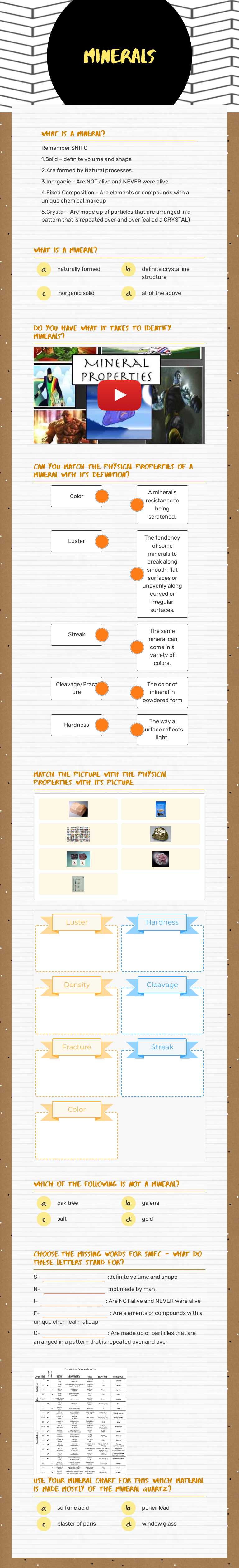 Minerals Grade 6 worksheet preview
