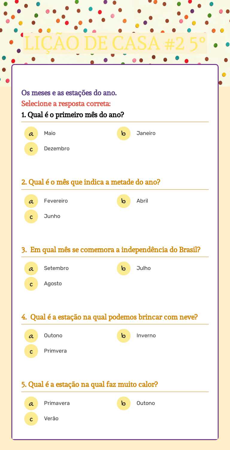 LIÇÃO DE CASA #2      5° Grade 5 worksheet preview