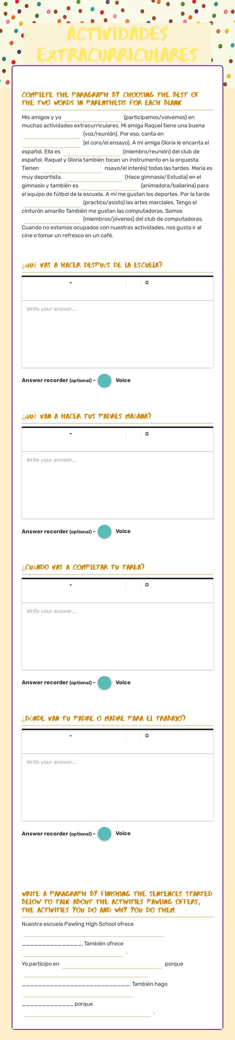 Actividades extracurriculares worksheet preview