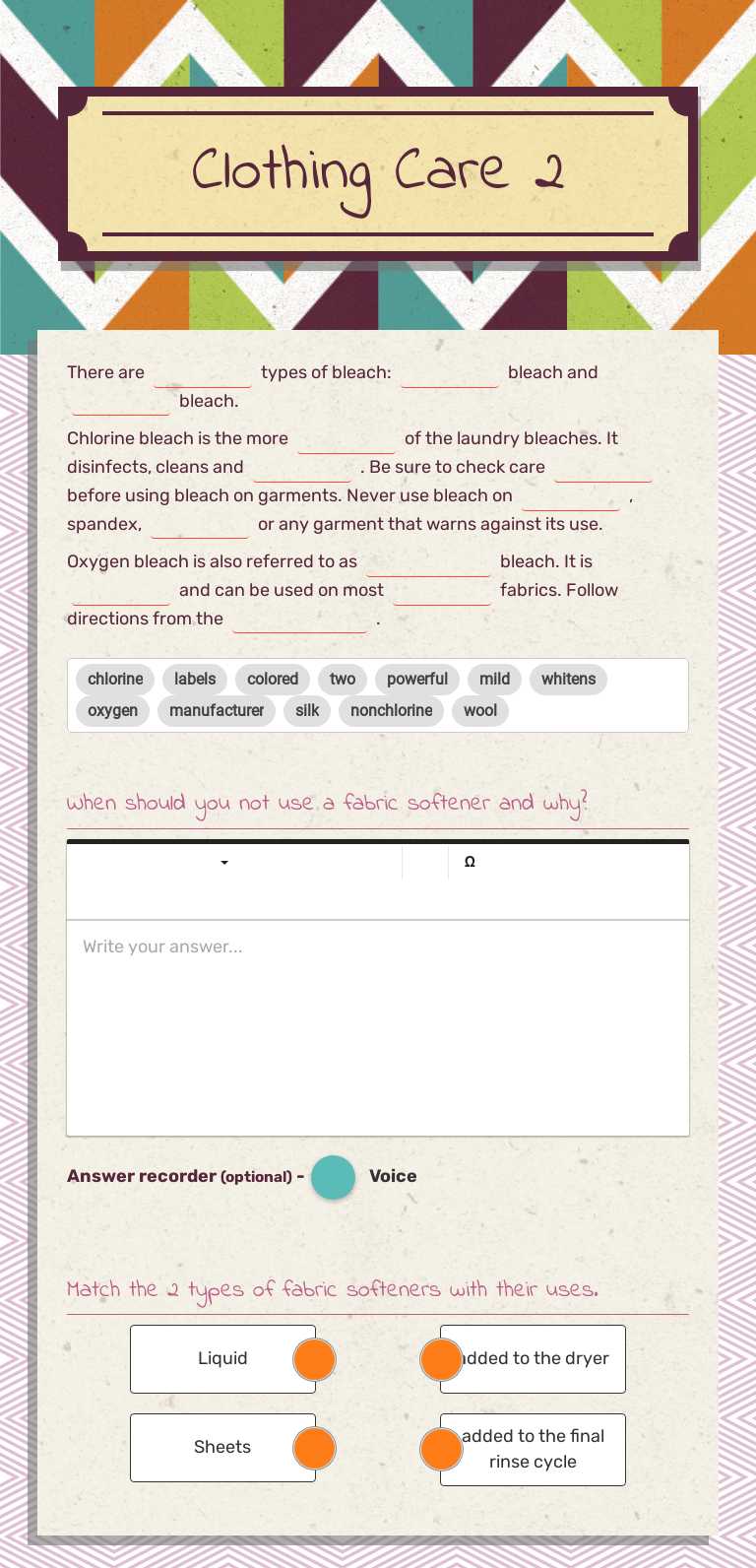 Clothing Care 2 worksheet preview image