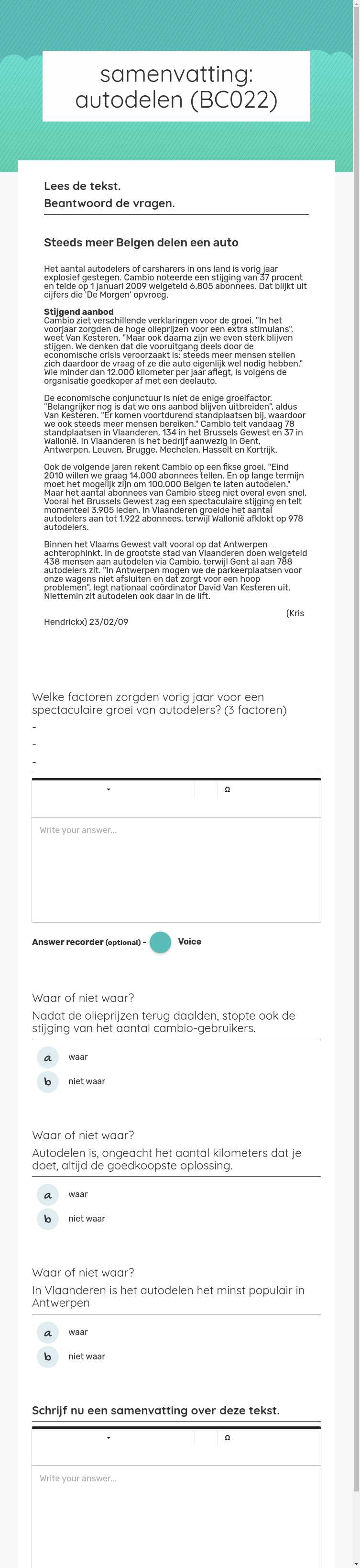 samenvatting: autodelen (BC022) worksheet preview image