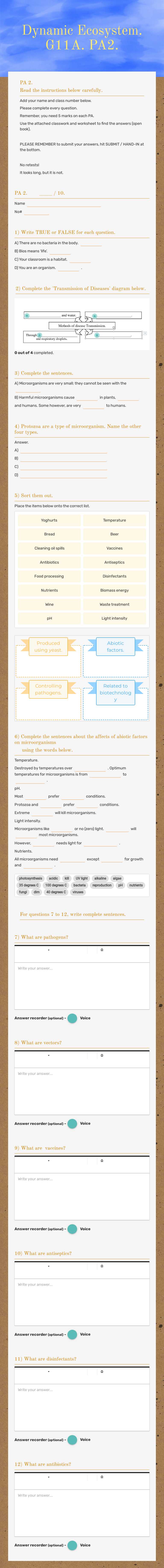 Dynamic Ecosystem.  G11A. PA2. Grade 11 worksheet preview
