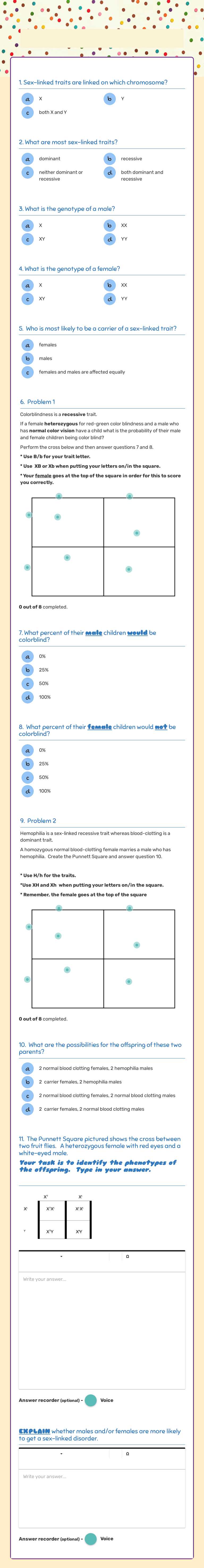 Sex Linked Traits Grade 11 worksheet preview