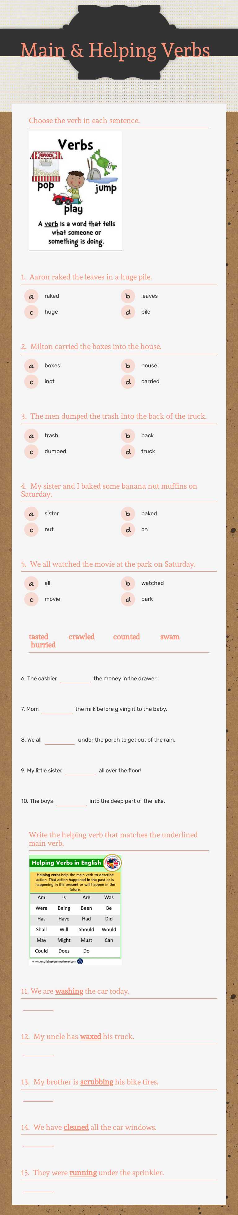Main & Helping Verbs Grade 3 worksheet preview