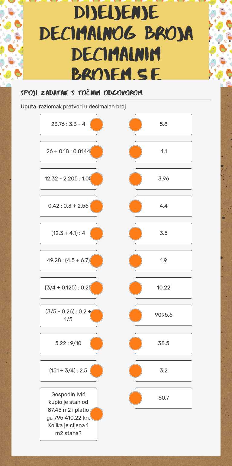 DIJELJENJE DECIMALNOG BROJA DECIMALNIM BROJEM,5.e Grade 5 worksheet preview