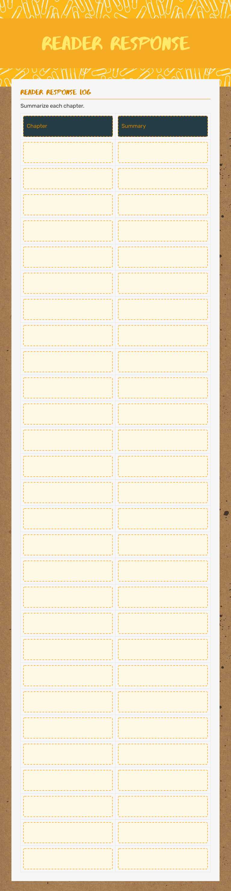 Reader Response worksheet preview image