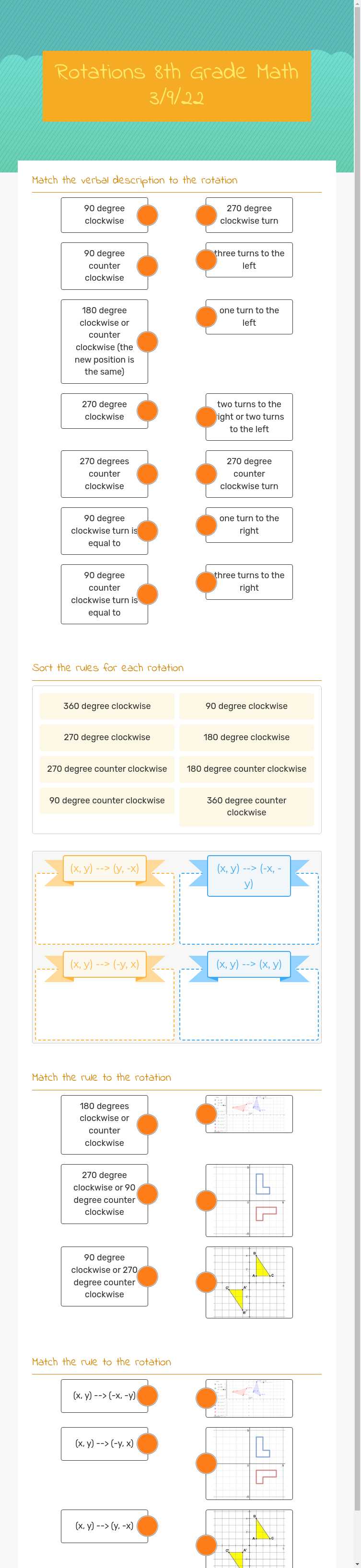 Rotations 8th Grade Math 3/9/22 Grade 8 worksheet preview
