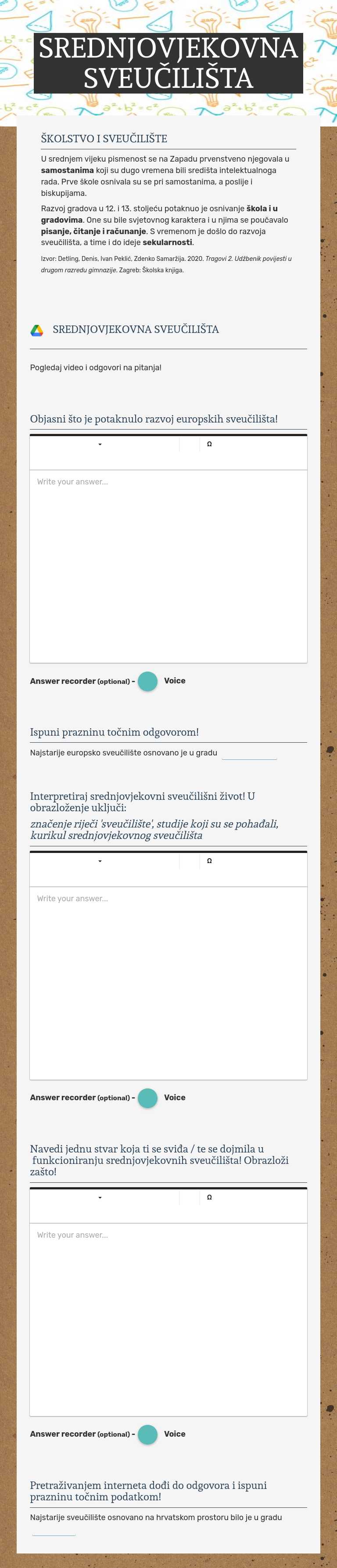 SREDNJOVJEKOVNA SVEUČILIŠTA worksheet preview image