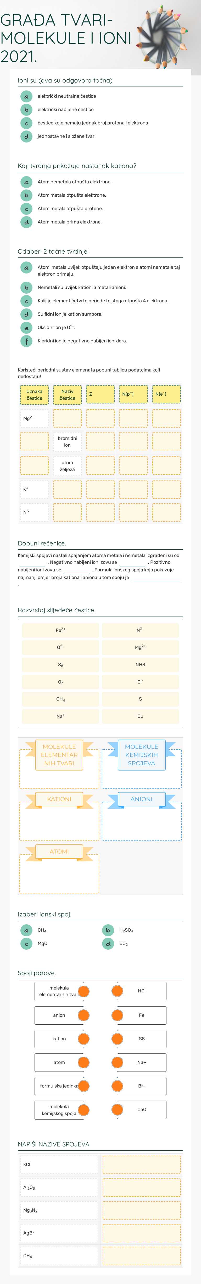 GRAĐA TVARI- MOLEKULE I IONI 2021. worksheet preview image