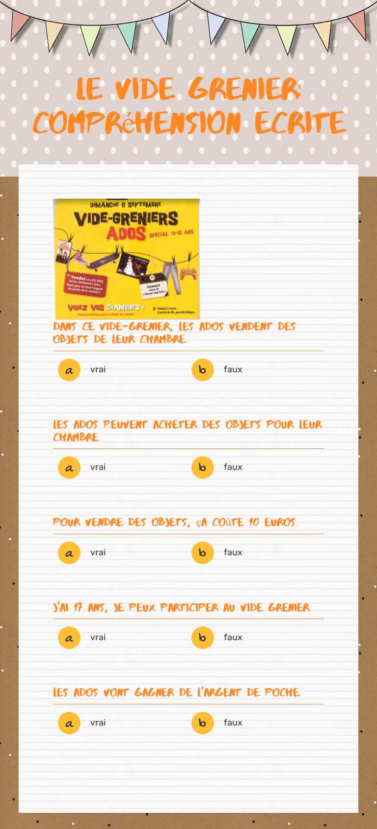 Le vide grenier: compréhension ecrite worksheet preview image
