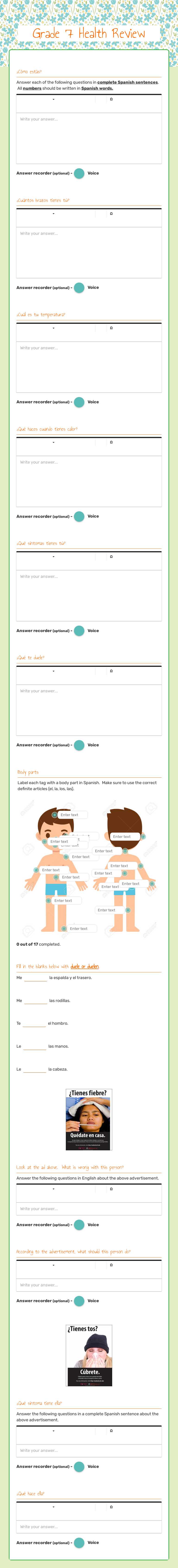 Grade 7 Health Review Grade 7 worksheet preview