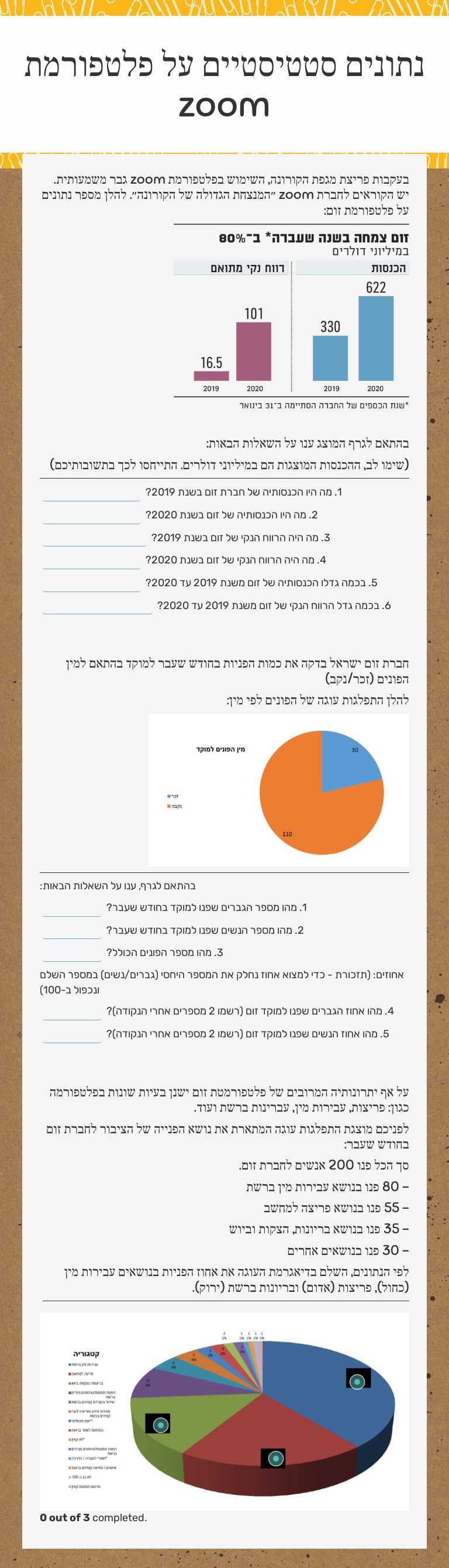 נתונים סטטיסטיים על פלטפורמת zoom Grade 10 worksheet preview
