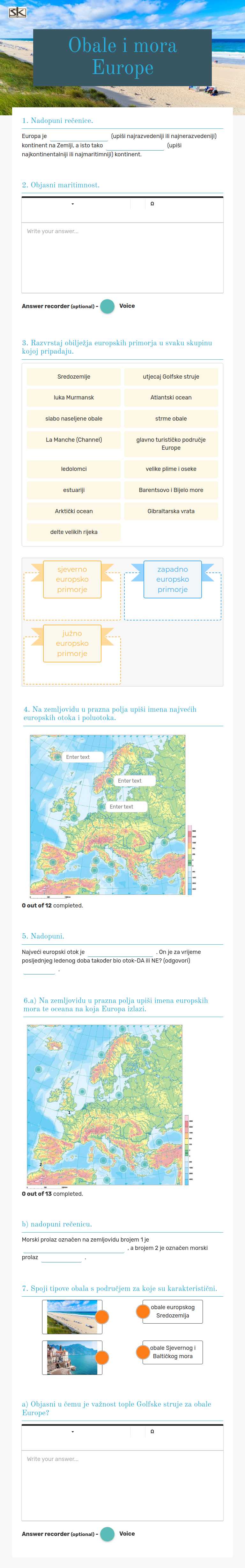 Obale i mora Europe worksheet preview image