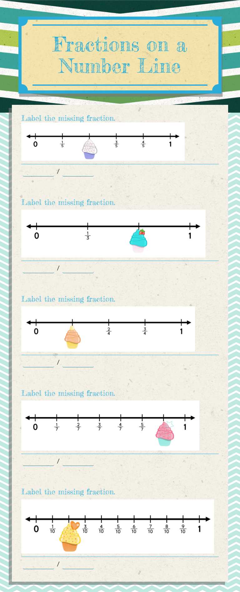 Fractions on a Number Line worksheet preview image