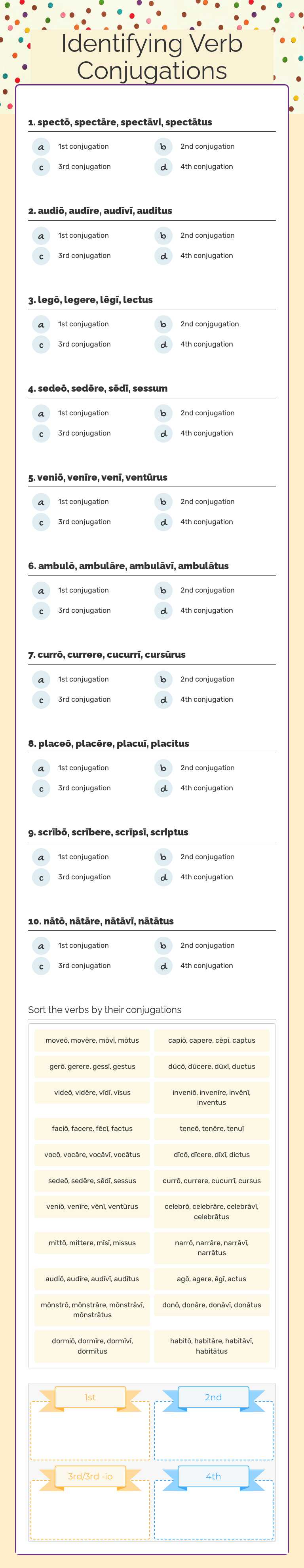 Identifying Verb Conjugations Grade 10 worksheet preview