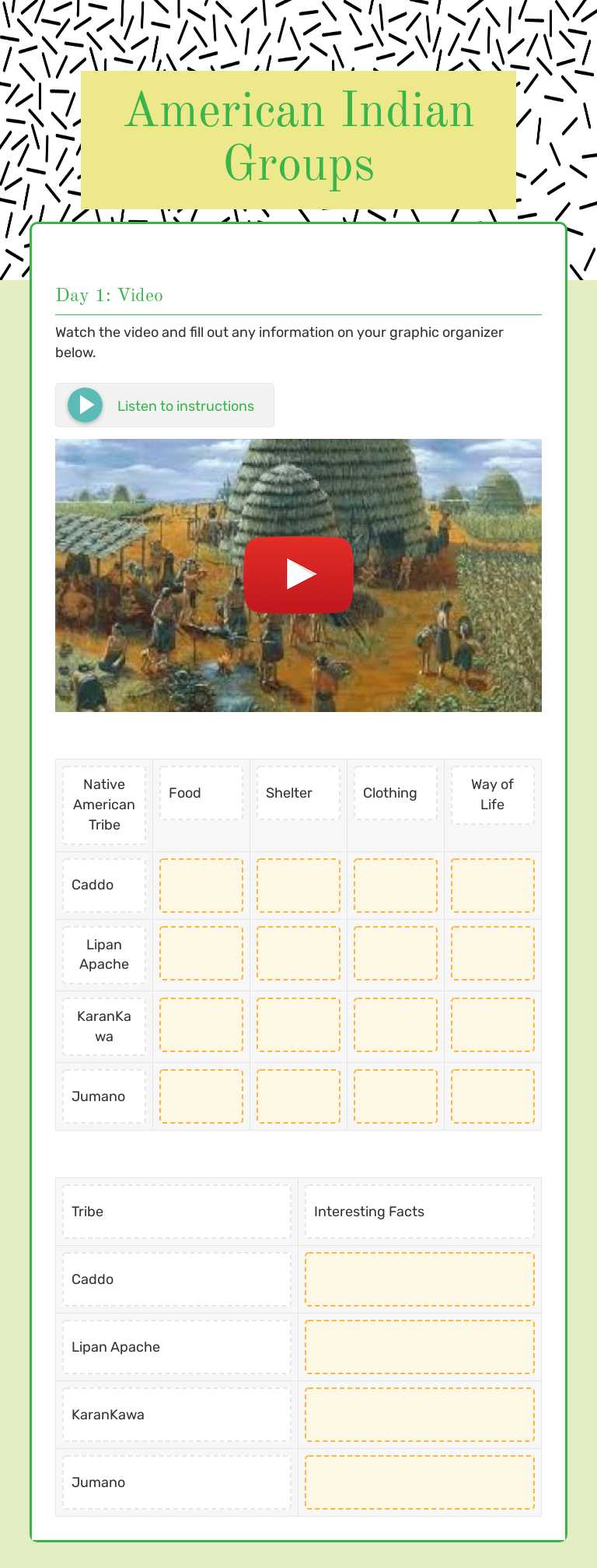 American Indian Groups Grade 4 worksheet preview