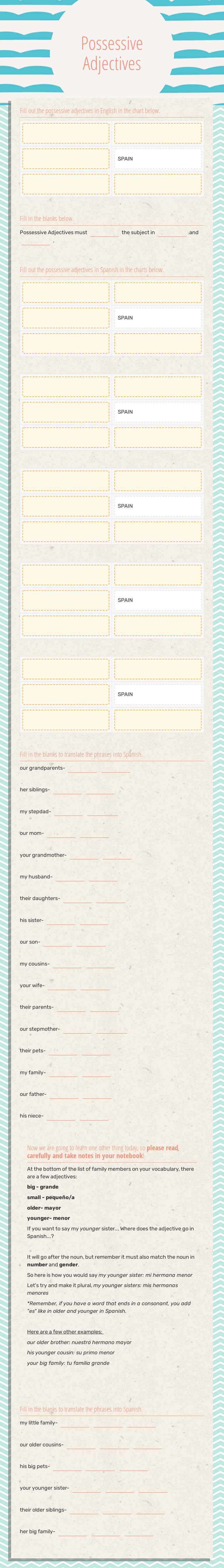 Possessive Adjectives worksheet preview image