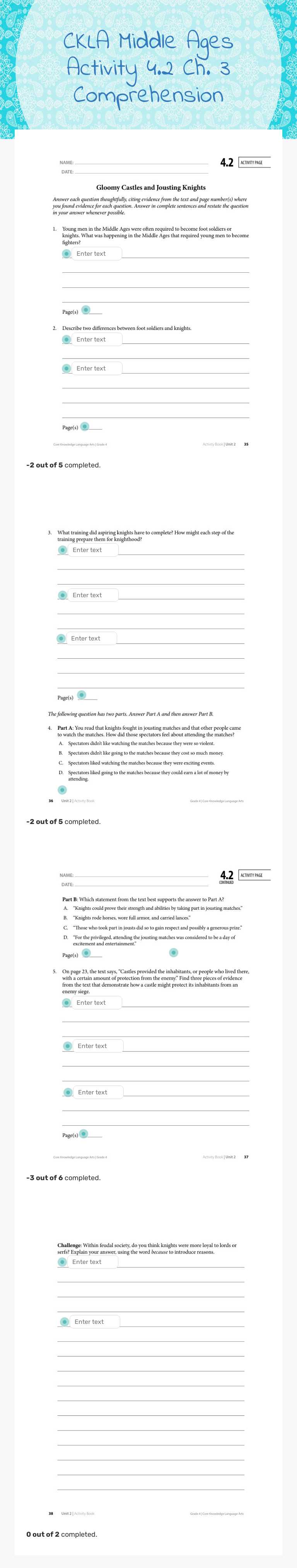 CKLA Middle Ages Activity 4.2 Ch. 3 Comprehension Grade 4 worksheet preview
