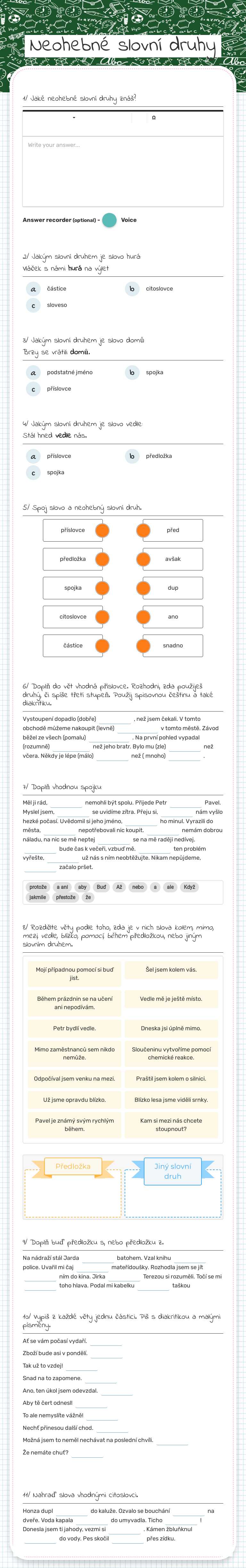 Neohebné slovní druhy worksheet preview image