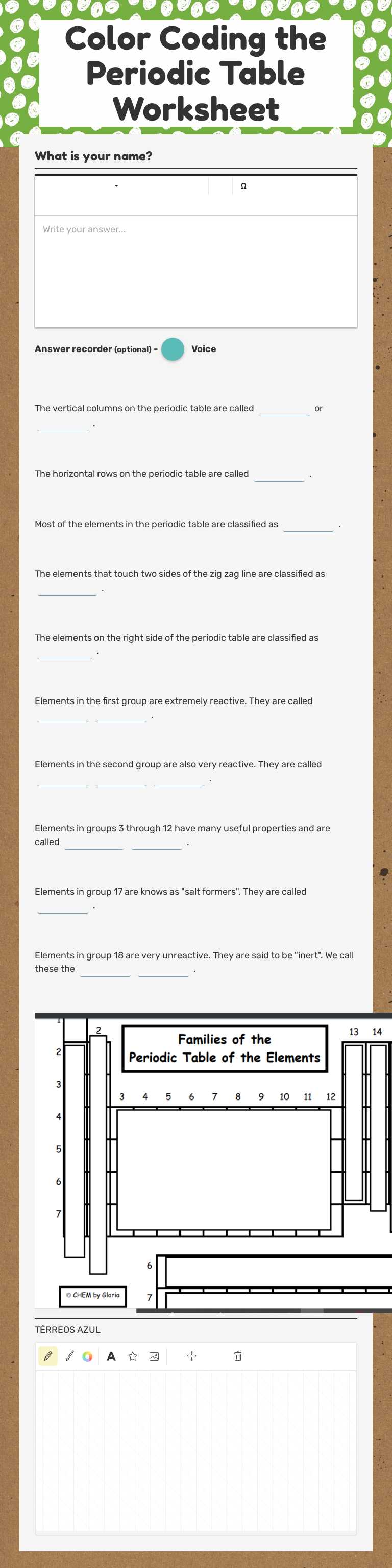 Color Coding the Periodic Table Worksheet worksheet preview image
