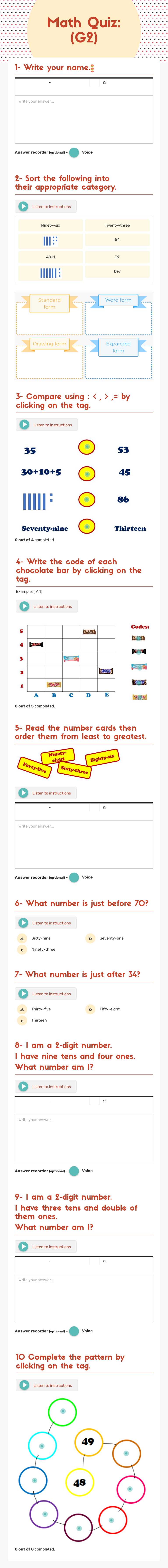 Math Quiz: (G2) Grade 2 worksheet preview