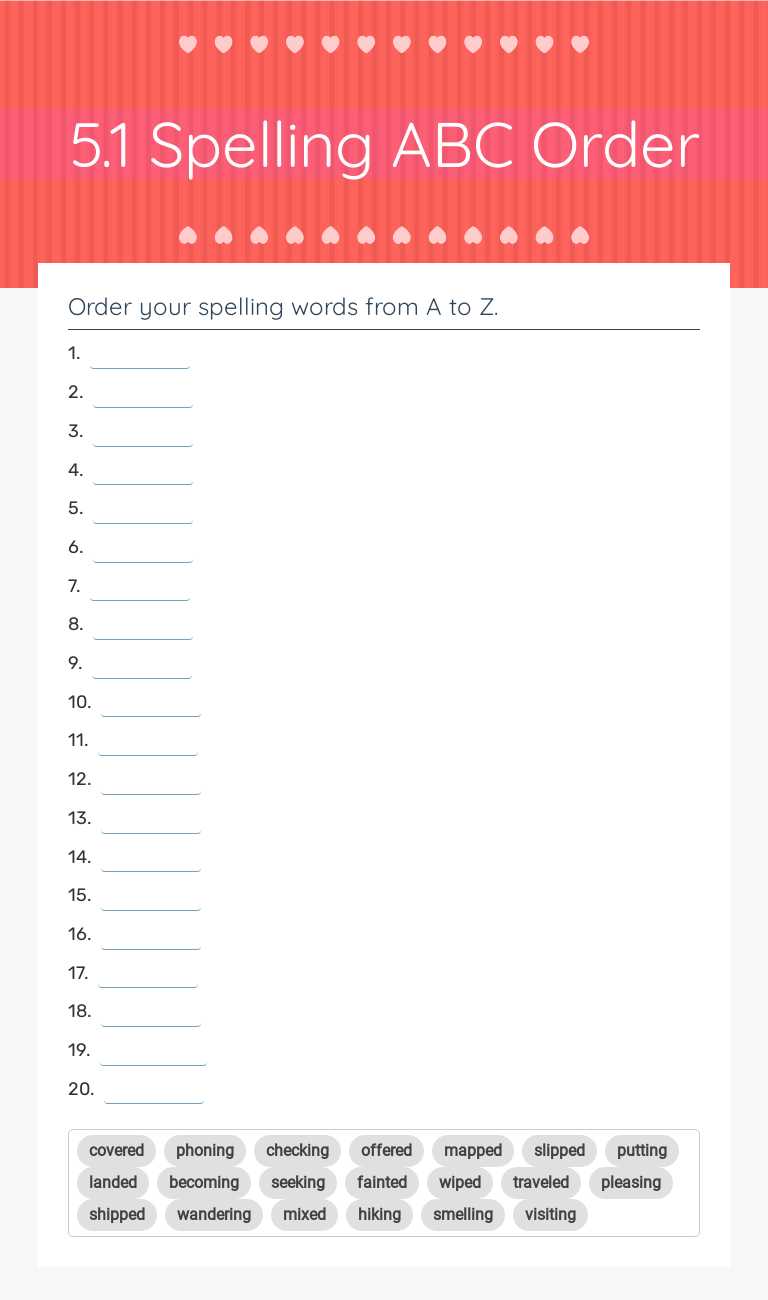 5.1 Spelling ABC Order Grade 4 worksheet preview