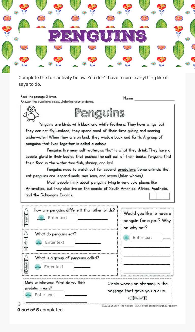 Penguins worksheet preview image