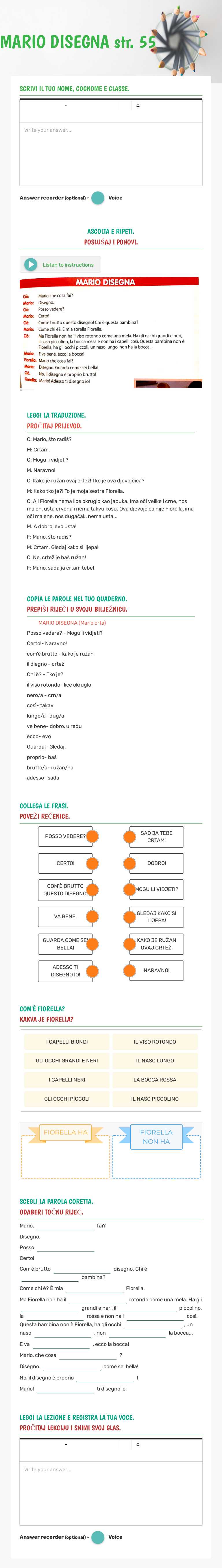 MARIO DISEGNA str. 55 Grade 4 worksheet preview