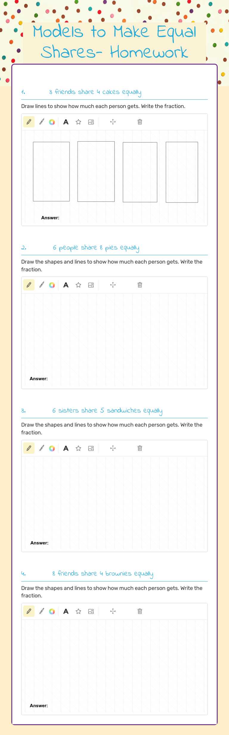Models to Make Equal
 Shares- Homework worksheet preview image
