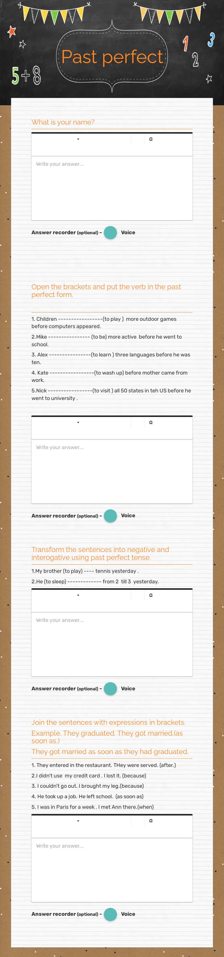 Past perfect worksheet preview image