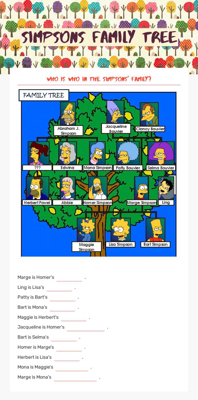 Simpsons Family Tree Grade 6 worksheet preview