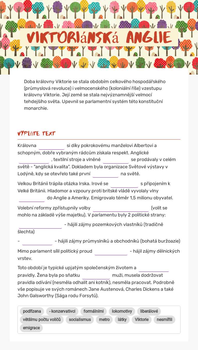 viktoriánská Anglie Grade 8 worksheet preview