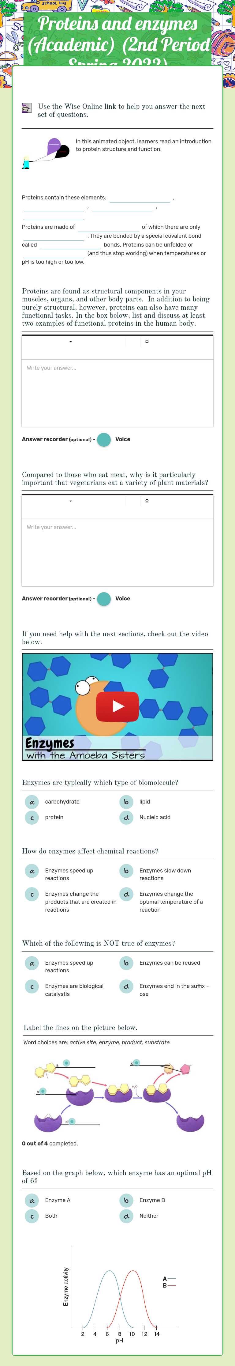 Proteins and enzymes (Academic) (2nd Period Spring 2022) Grade 10 worksheet preview