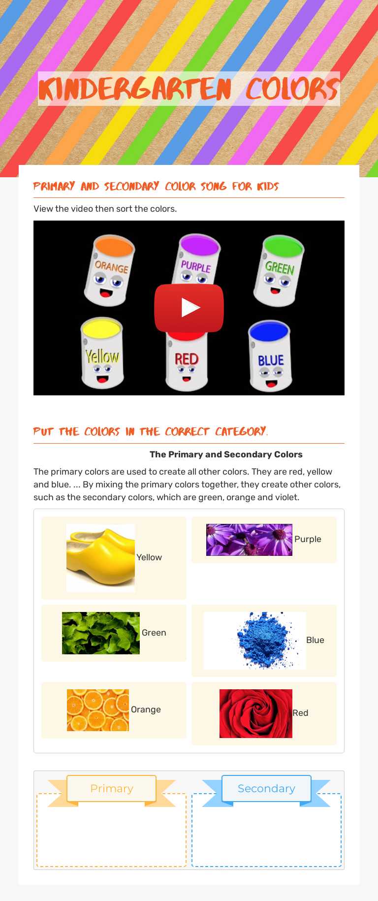 KINDERGARTEN    colors Other worksheet preview