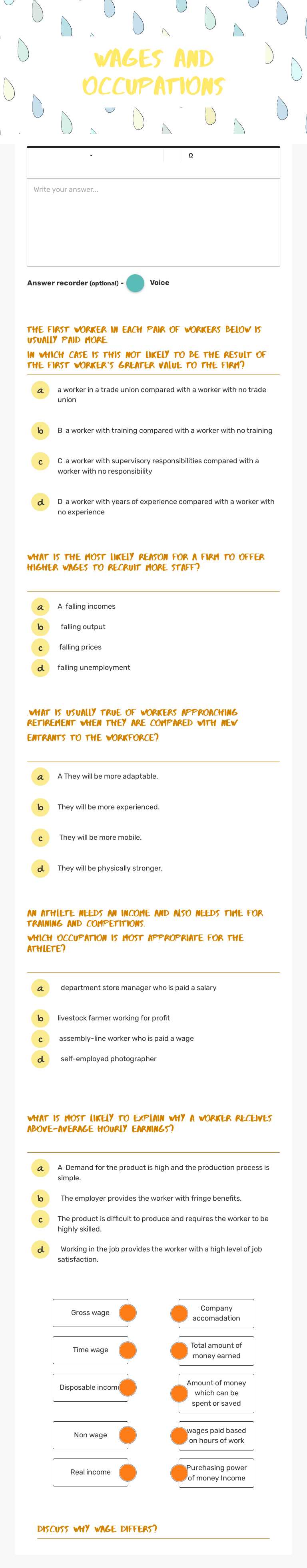 Wages and occupations worksheet preview image